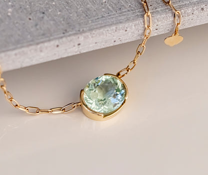 14K Gold Mint Green Tourmaline Necklace
