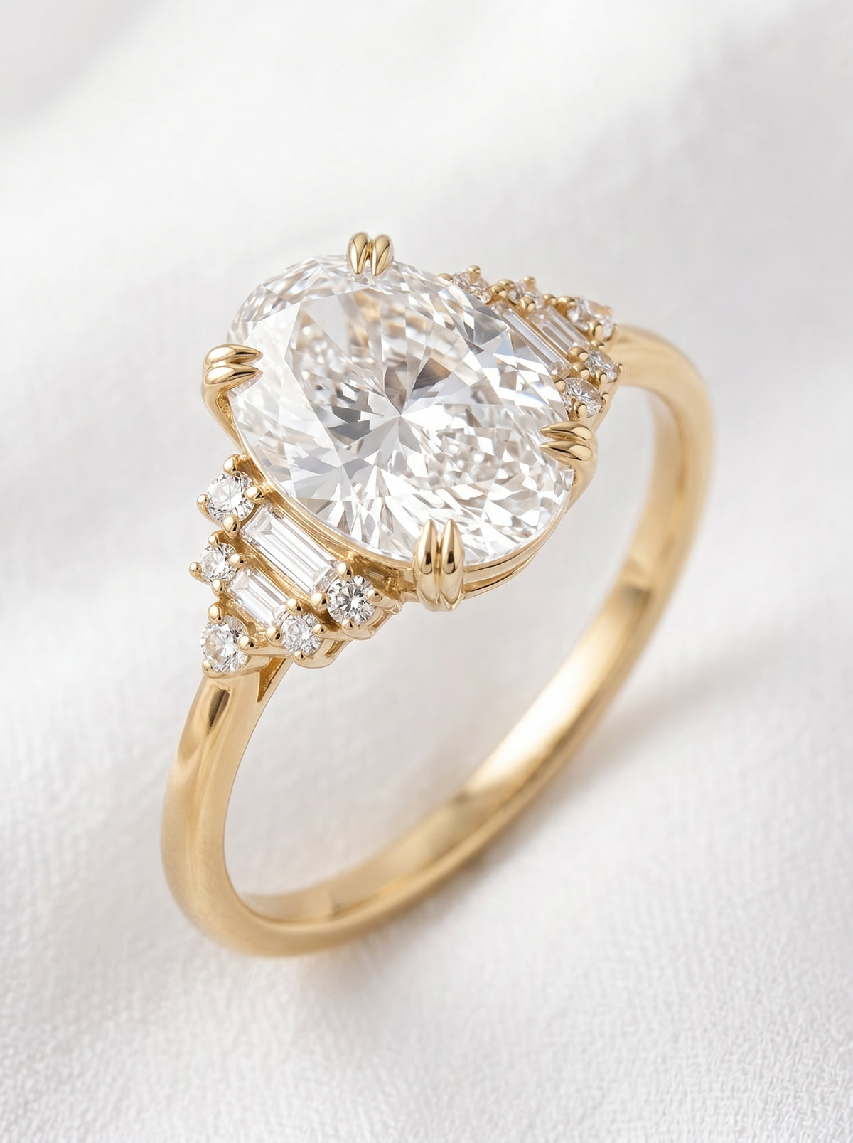 14K Gold Oval Diamond Art Deco Engagement Ring