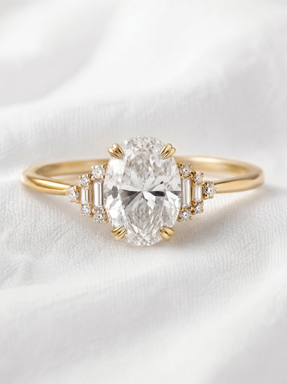 14K Gold Oval Diamond Art Deco Engagement Ring