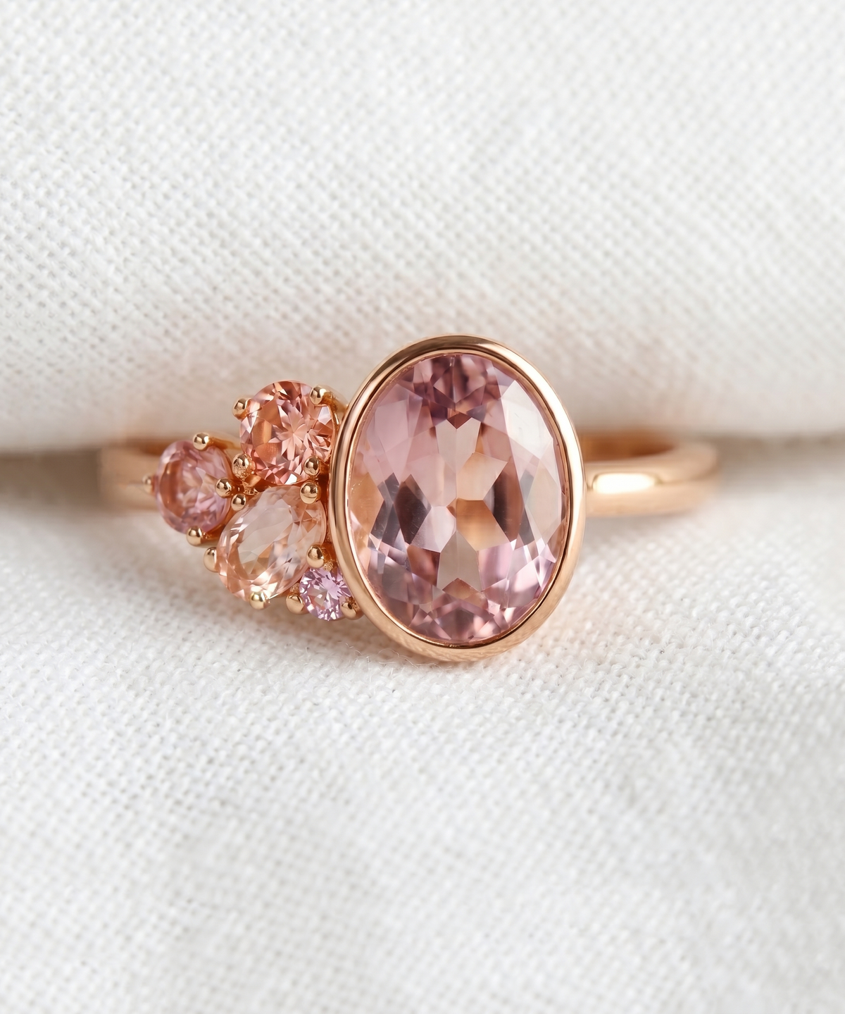 14K Gold Pink Tourmaline Cluster Ring