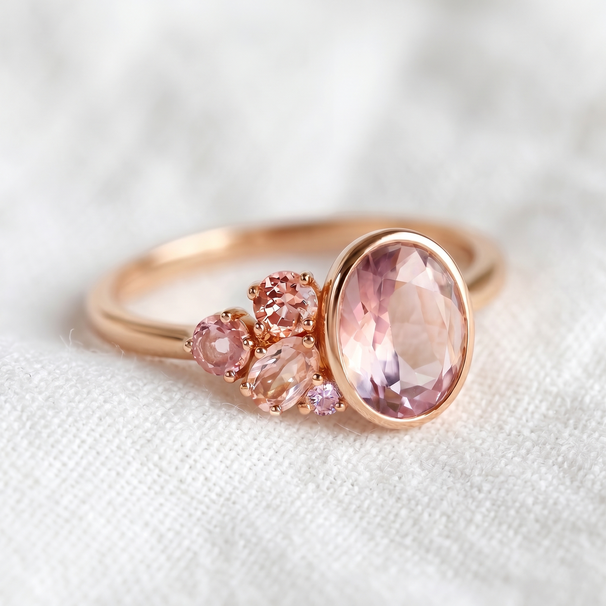 14K Gold Pink Tourmaline Cluster Ring