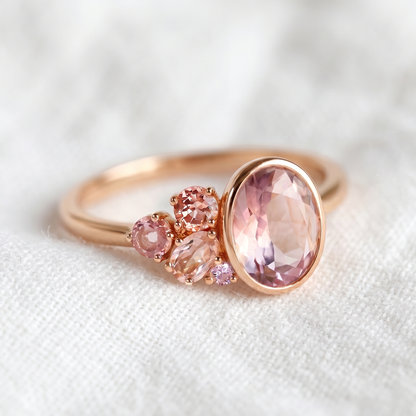 14K Gold Pink Tourmaline Cluster Ring