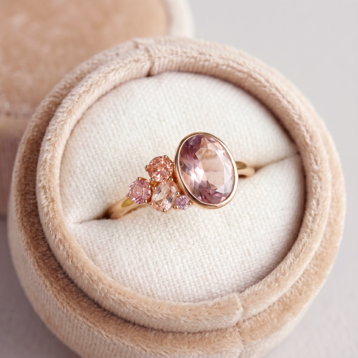 14K Gold Pink Tourmaline Cluster Ring