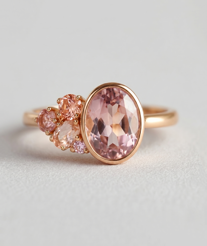 14K Gold Pink Tourmaline Cluster Ring