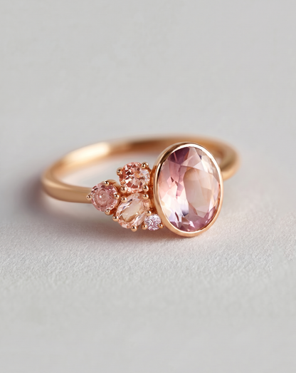 14K Gold Pink Tourmaline Cluster Ring