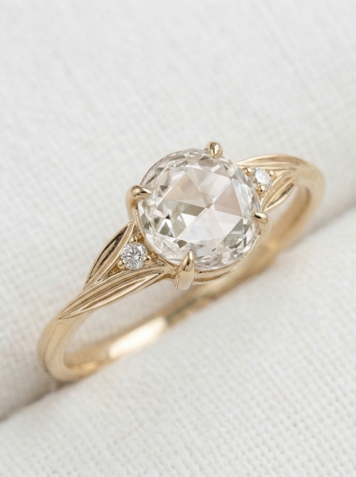 14K Gold Rose Cut Diamond Engagement Ring