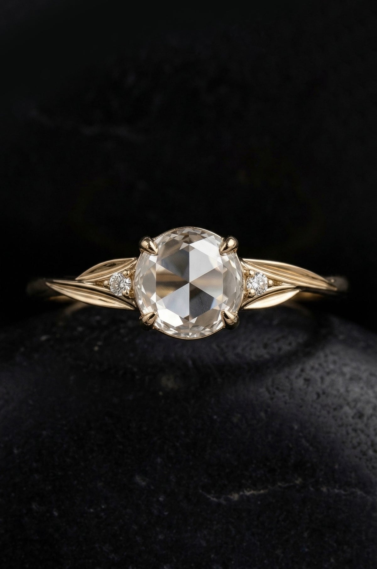 14K Gold Rose Cut Diamond Engagement Ring