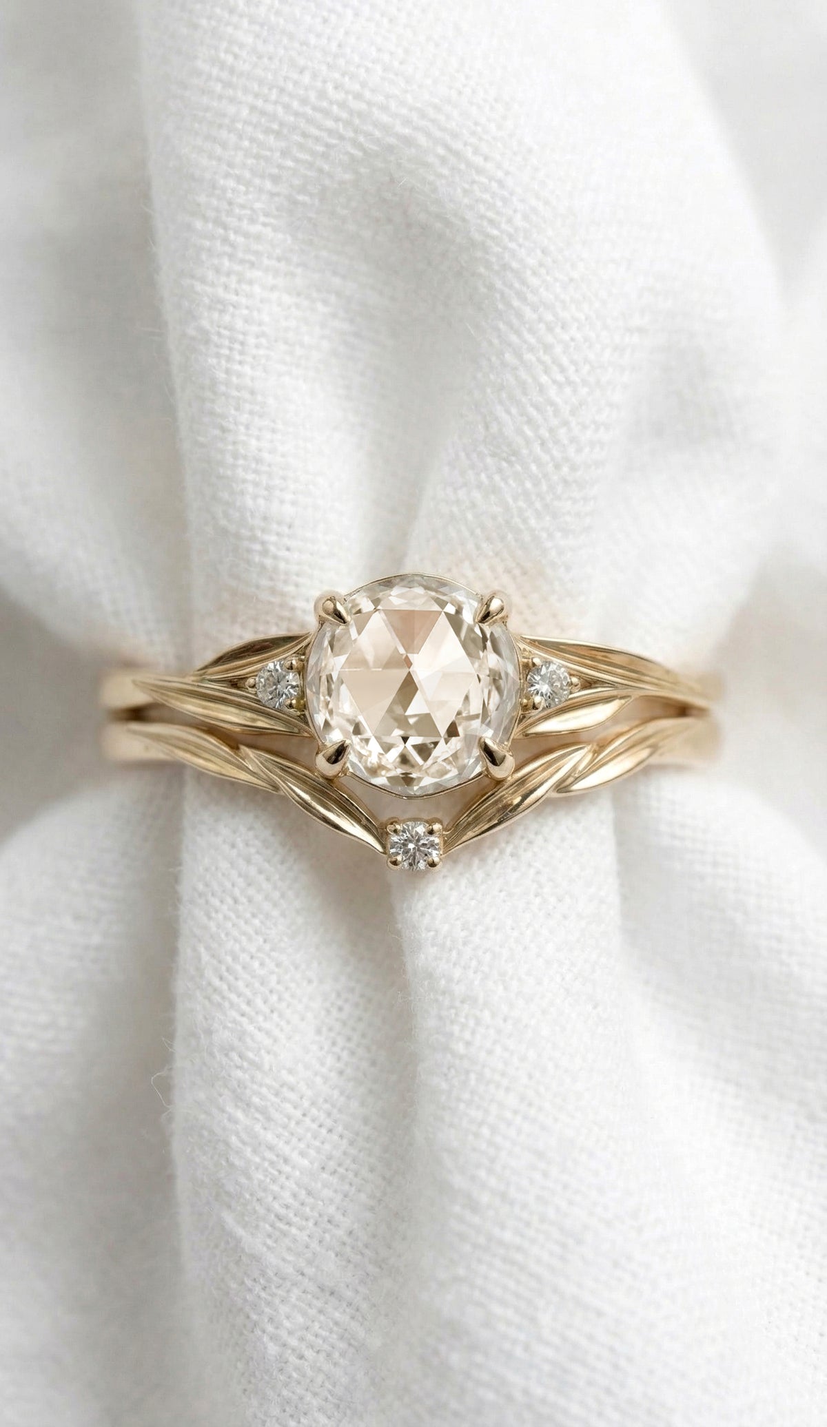 14K Gold Rose Cut Diamond Engagement Ring