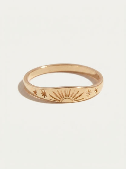 14K Gold Sunrise & Stars Ring