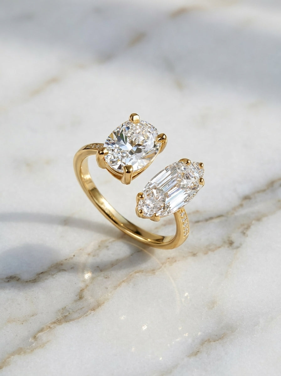 14K Gold Toi Et Moi Diamond Open Ring