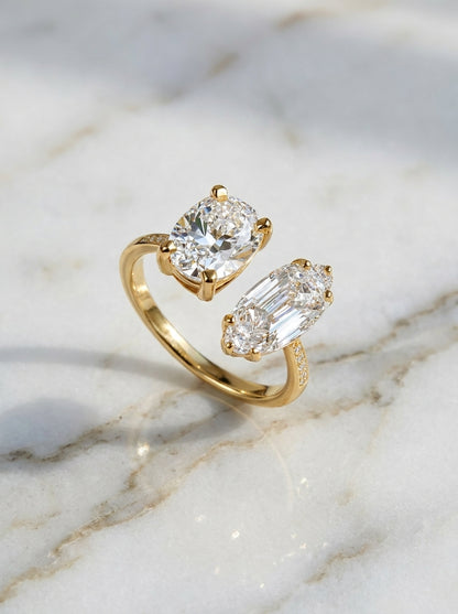 14K Gold Toi Et Moi Diamond Open Ring