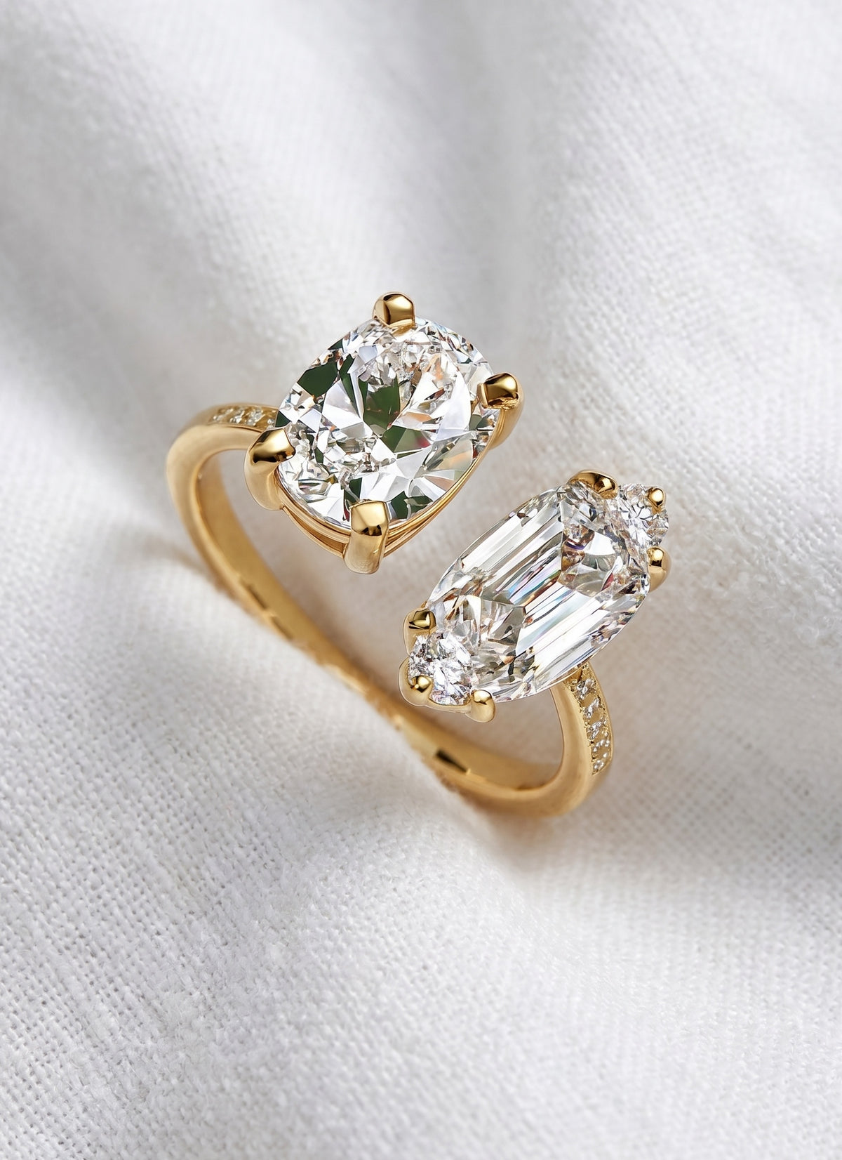 14K Gold Toi Et Moi Diamond Open Ring