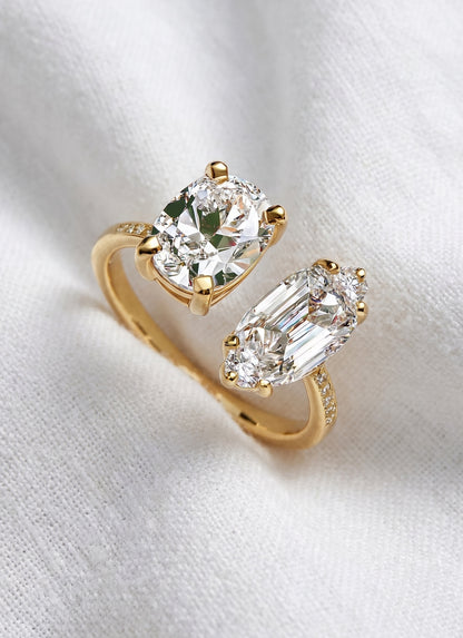 14K Gold Toi Et Moi Diamond Open Ring