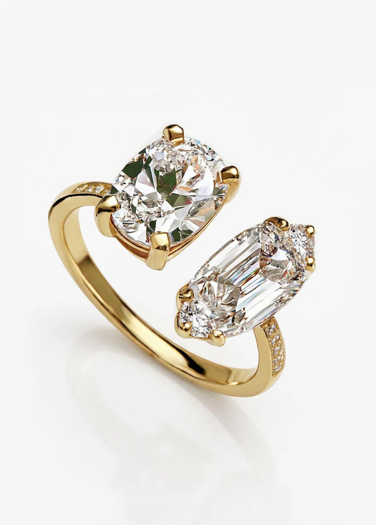 14K Gold Toi Et Moi Diamond Open Ring