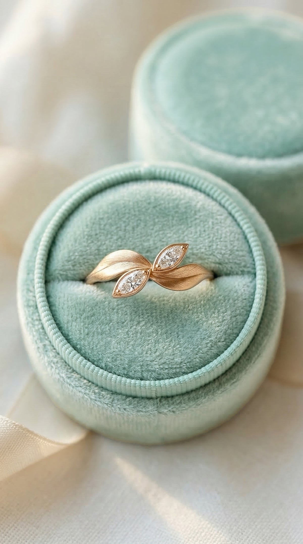 14K Gold Leaf Toi Et Moi Diamond Ring