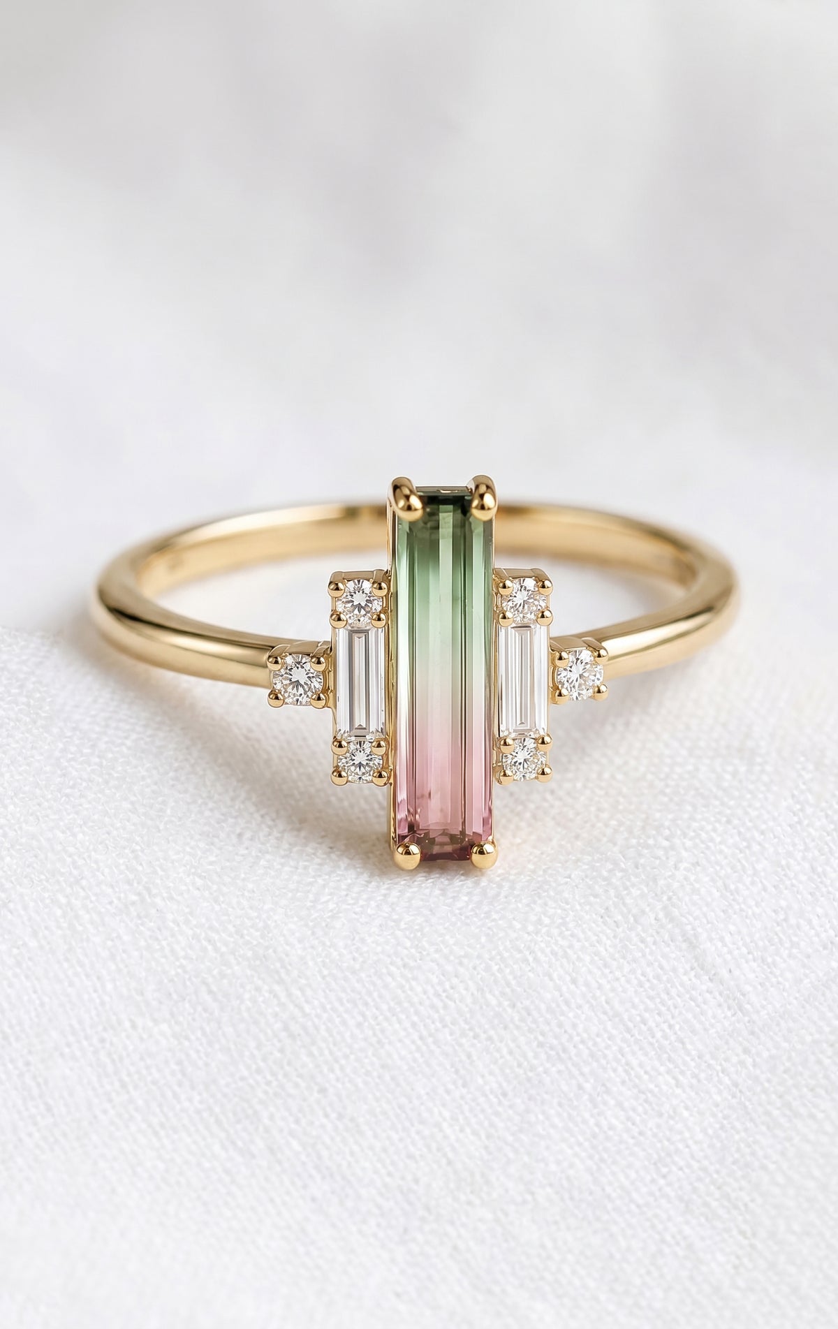 14K Gold Watermelon Tourmaline Diamond Ring