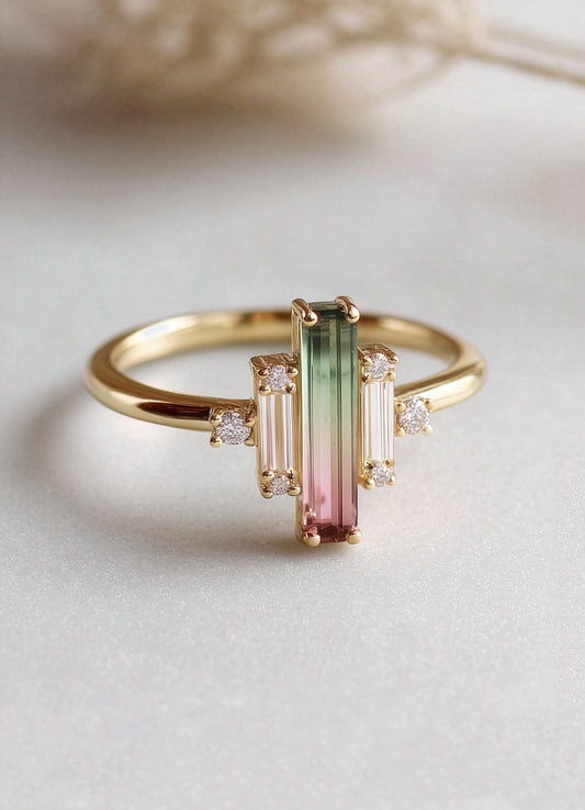14K Gold Watermelon Tourmaline Ring
