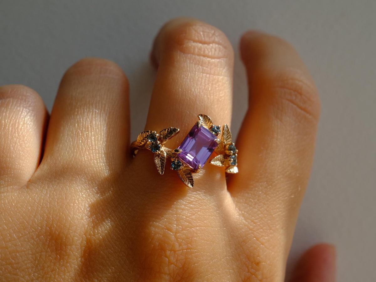 14K Solid Gold Alexandrite Ring, alternate angle