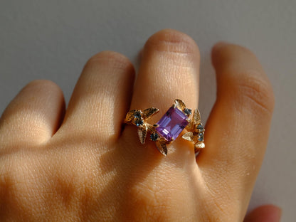 14K Solid Gold Alexandrite Ring, worn look