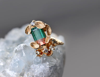 14K Solid Gold Bi-Color Tourmaline Ring, side view