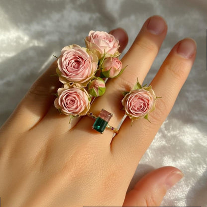 14K Solid Gold Bicolor Tourmaline Ring, side view