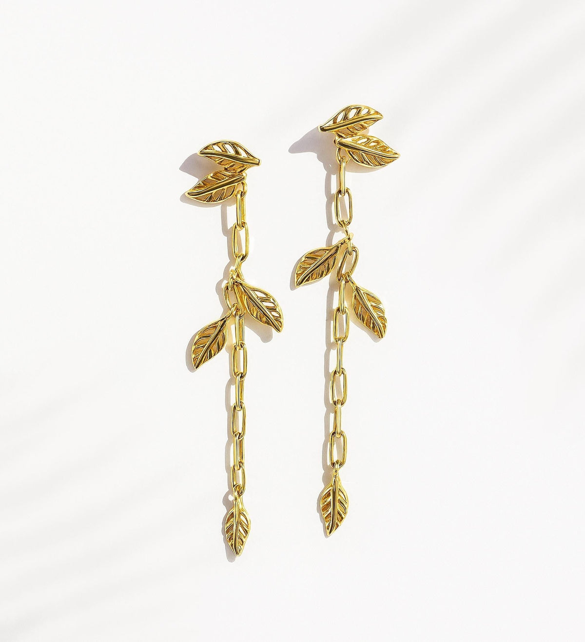 14K Solid Gold Dainty Leaf Earrings, main product image