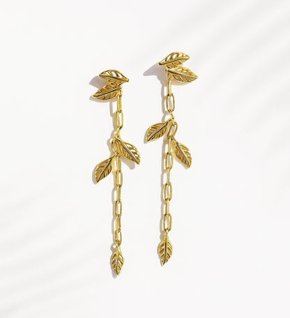 14K Solid Gold Dainty Leaf Earrings, main product image