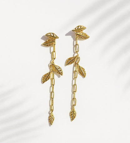 14K Solid Gold Leaf Stud Earrings, alternate angle