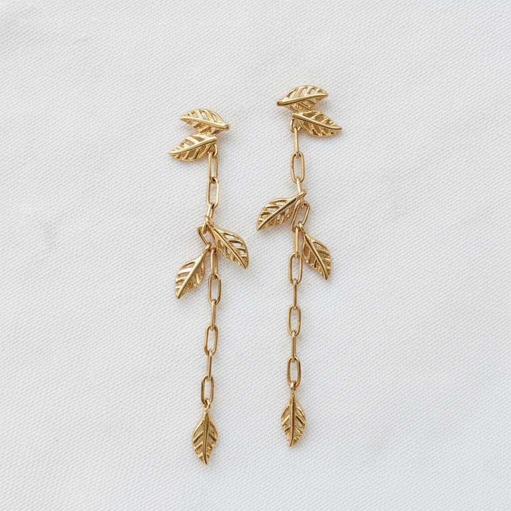 14K Solid Gold Leaf Stud Earrings, additional angle