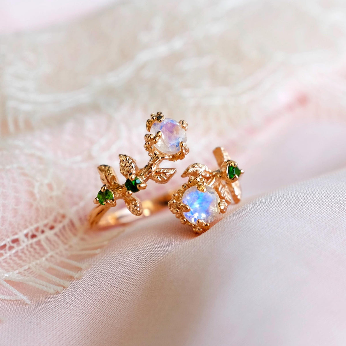 14K Solid Gold Moonstone Ring, side view