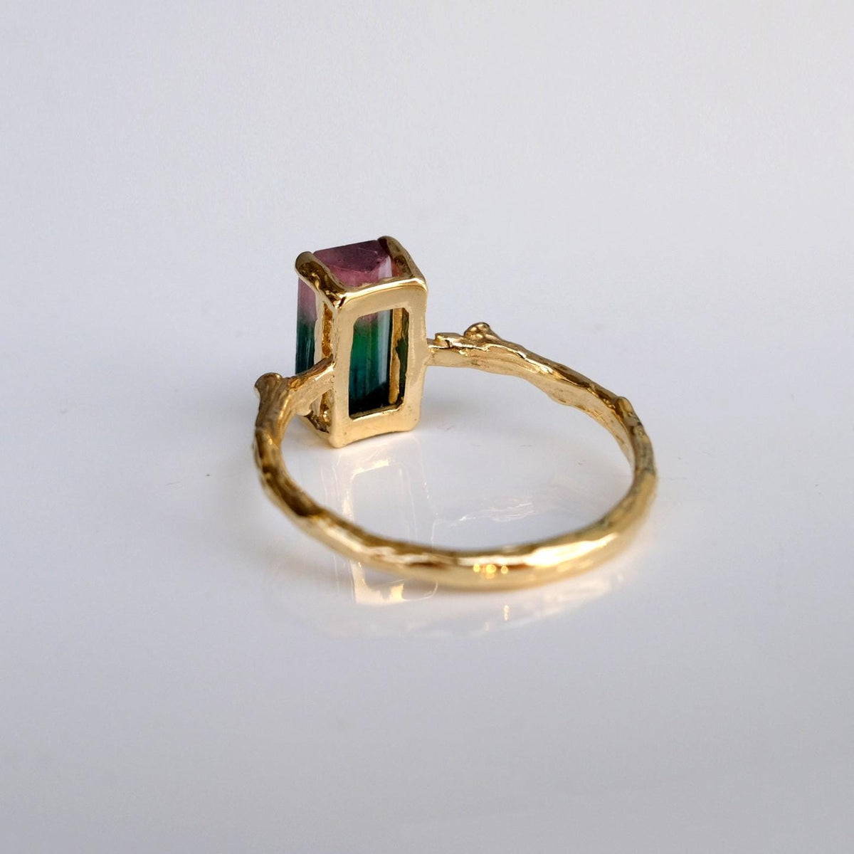 14K Solid Gold Watermelon Tourmaline Ring Set, band detail