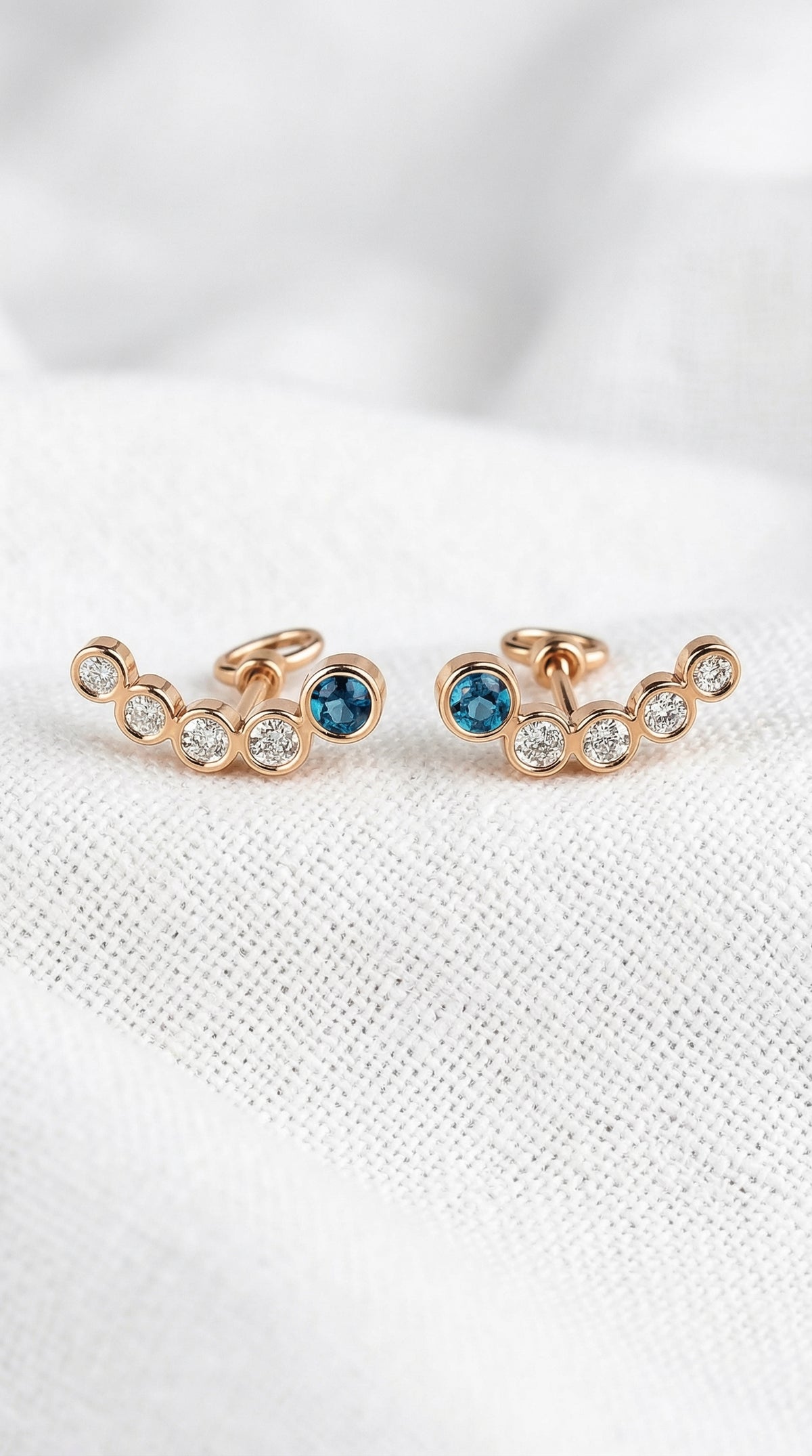 14K Solid Rose Gold Sapphire Ear Crawler Earrings