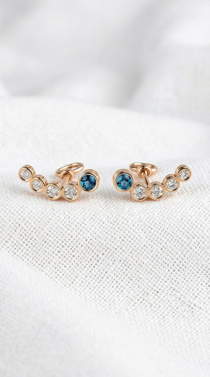 14K Solid Rose Gold Sapphire Ear Crawler Earrings