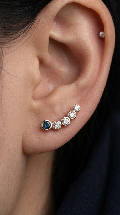 14K Solid Rose Gold Sapphire Ear Crawler Earrings