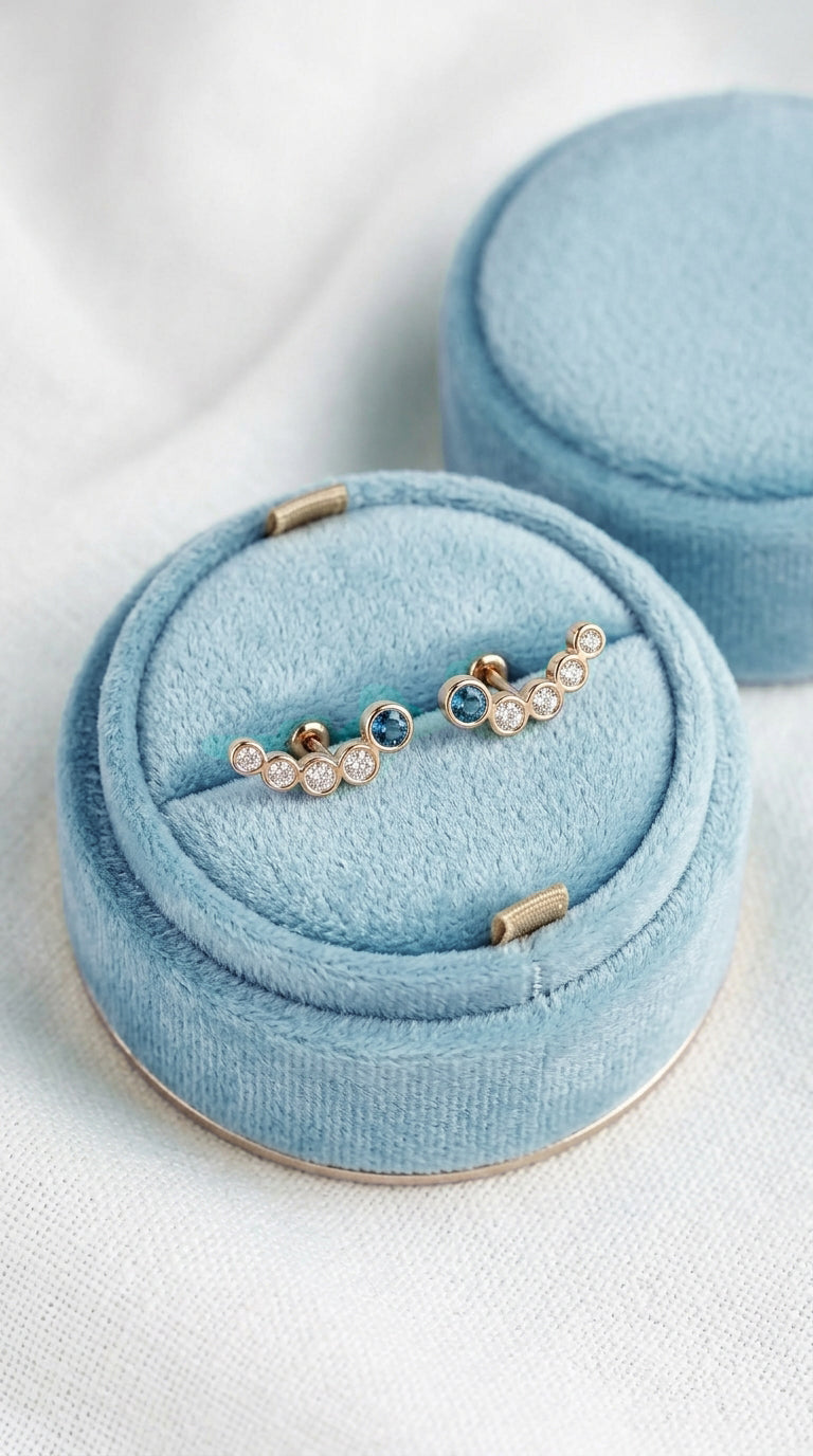 14K Solid Rose Gold Sapphire Ear Crawler Earrings