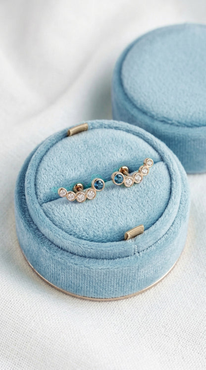 14K Solid Rose Gold Sapphire Ear Crawler Earrings