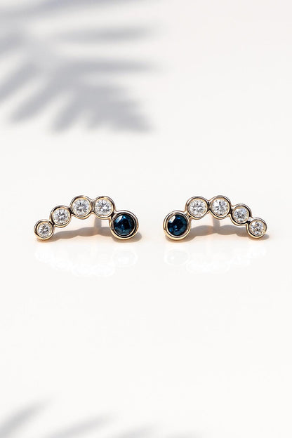 14K Solid Rose Gold Sapphire Moissanite Earrings, worn view