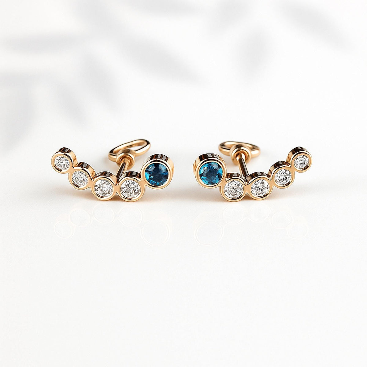 14K Solid Rose Gold Sapphire Moissanite Earrings, main product image