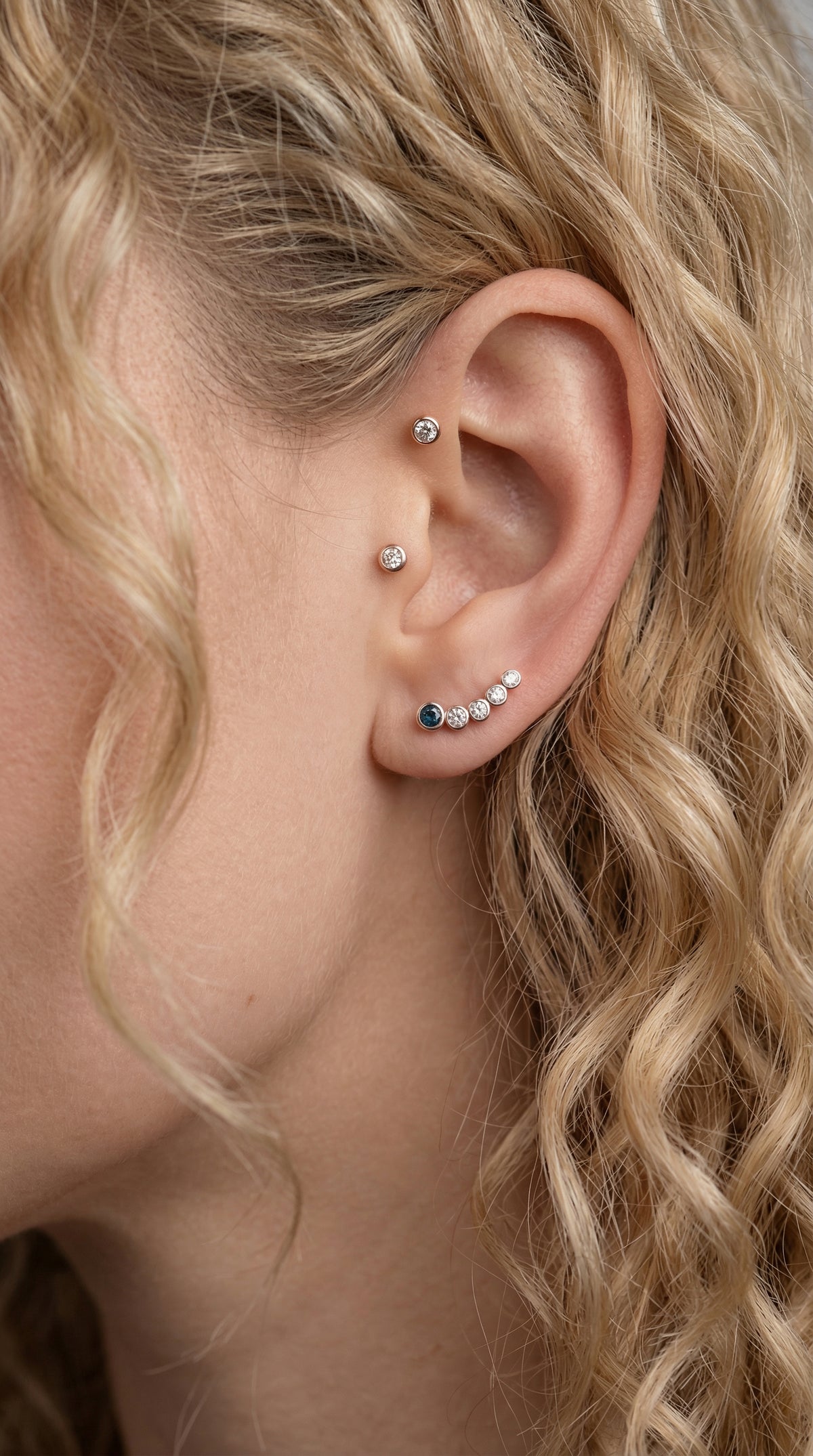 14K Solid Rose Gold Sapphire Ear Crawler Earrings