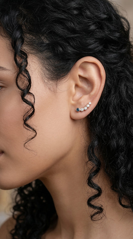14K Solid Rose Gold Sapphire Ear Crawler Earrings