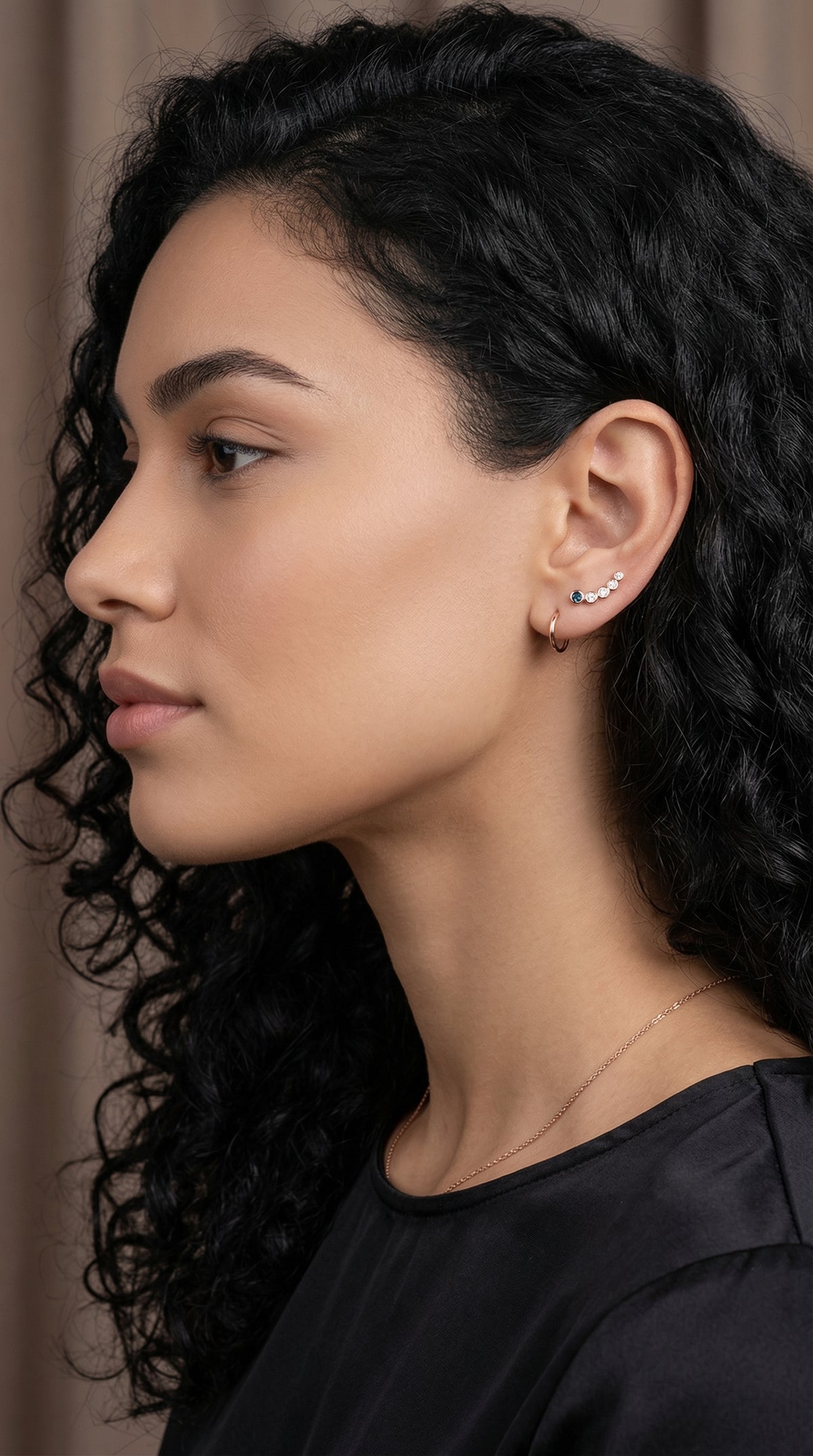 14K Solid Rose Gold Sapphire Ear Crawler Earrings