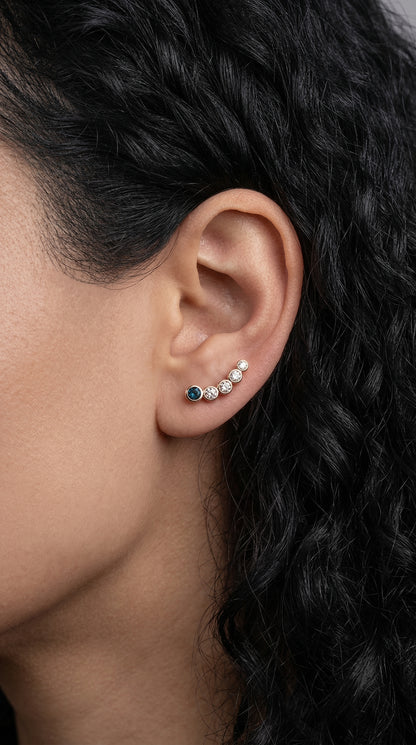 14K Solid Rose Gold Sapphire Moissanite Earrings, alternate angle