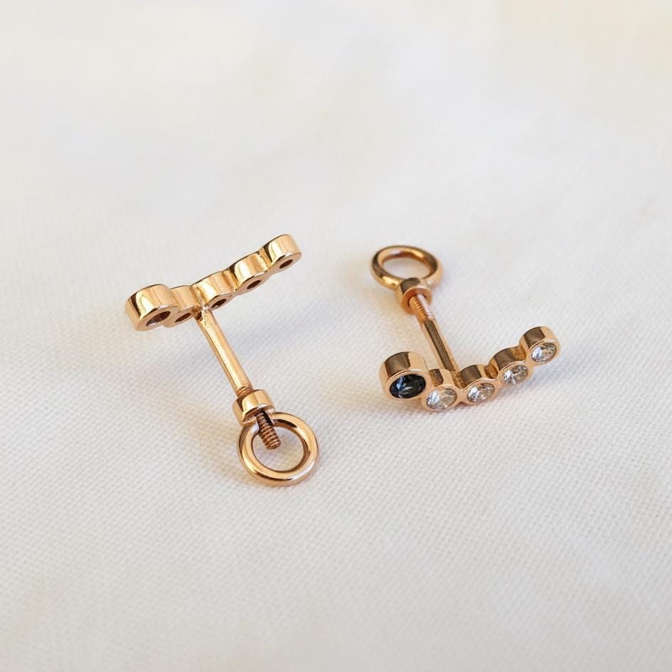 14K Solid Rose Gold Sapphire Moissanite Earrings, additional angle