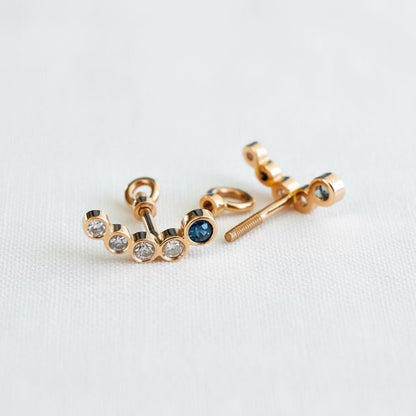 14K Solid Rose Gold Sapphire Moissanite Earrings, worn look