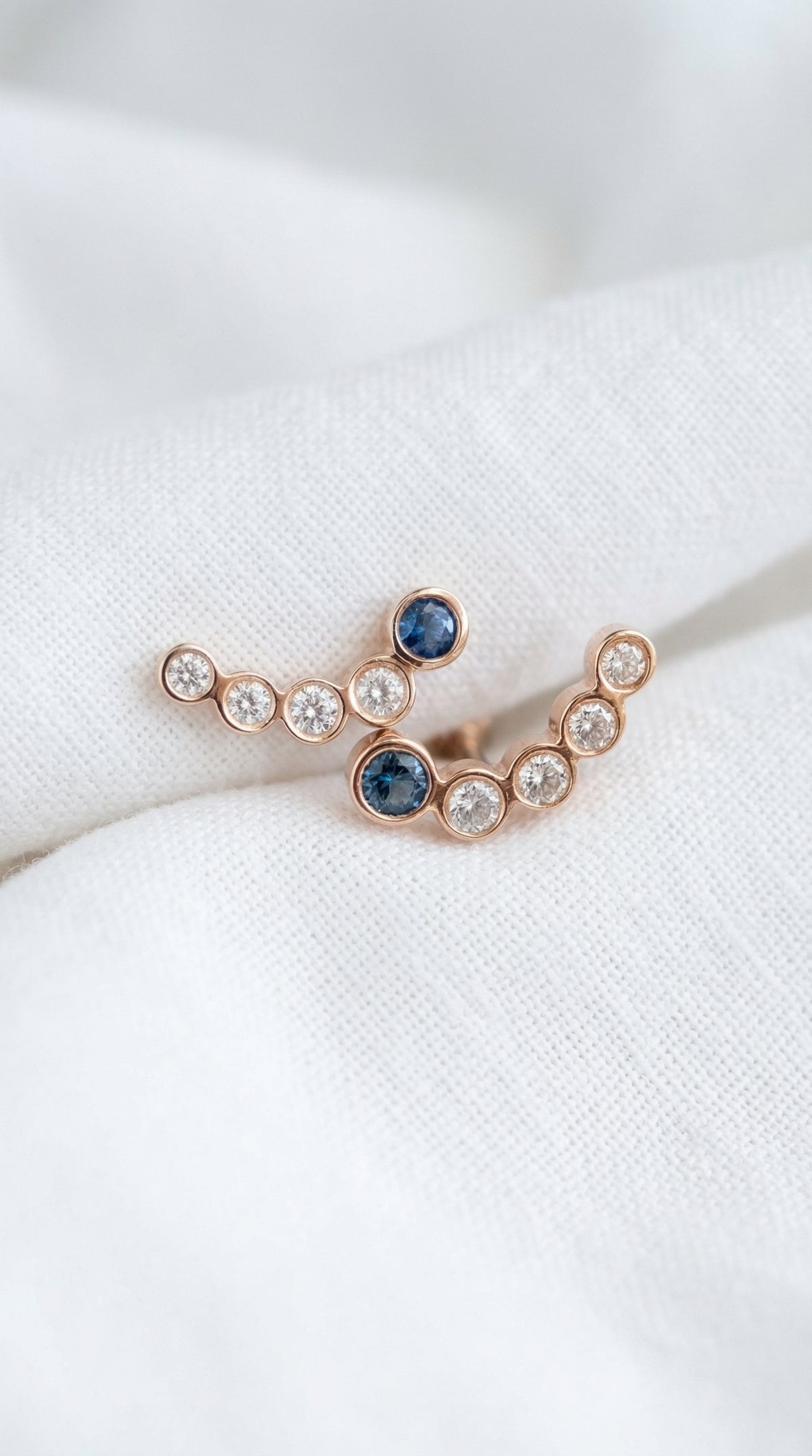 14K Solid Rose Gold Sapphire Ear Crawler Earrings