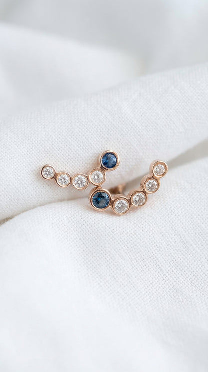 14K Solid Rose Gold Sapphire Ear Crawler Earrings