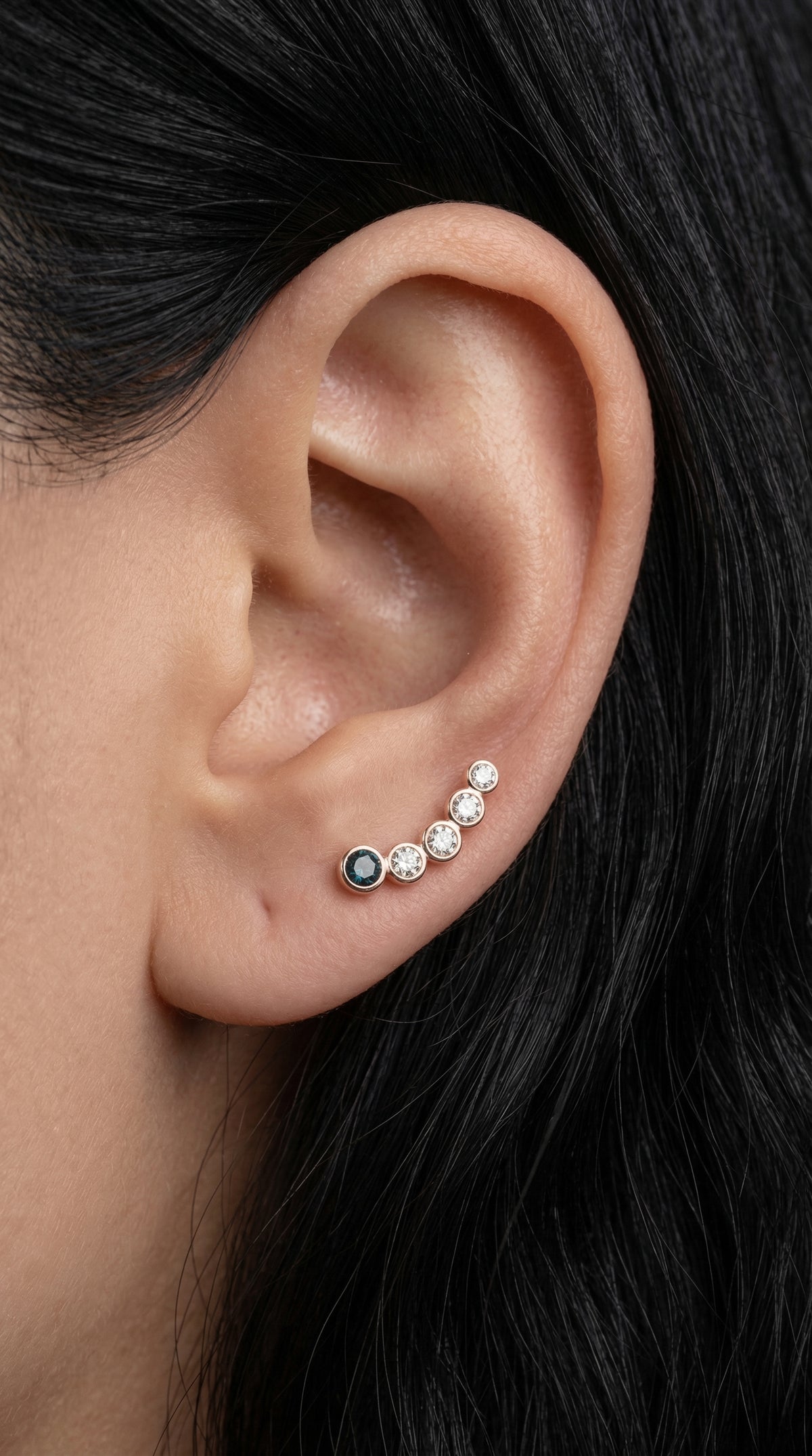 14K Solid Rose Gold Sapphire Ear Crawler Earrings