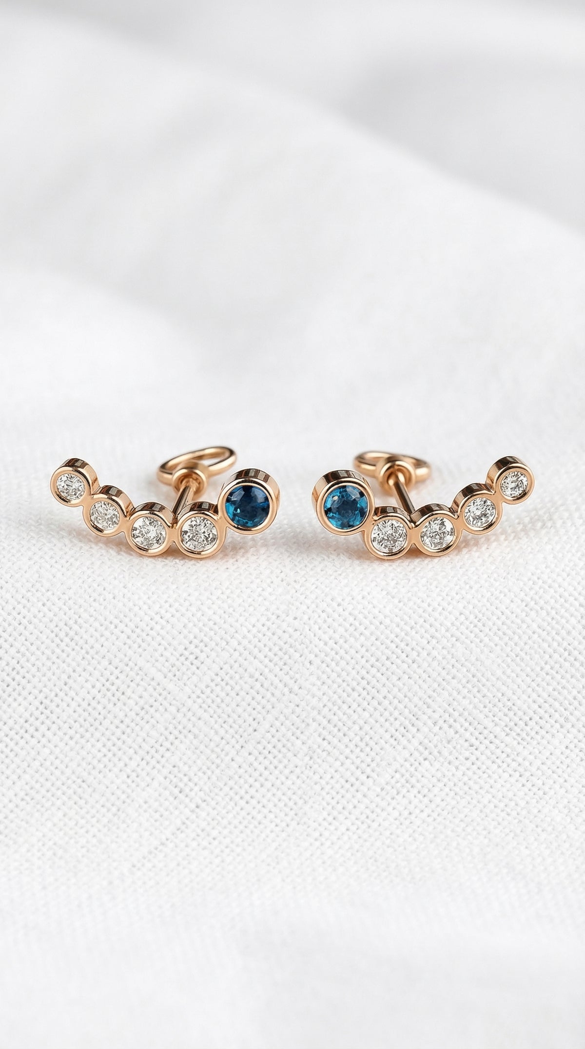 14K Solid Rose Gold Sapphire Ear Crawler Earrings