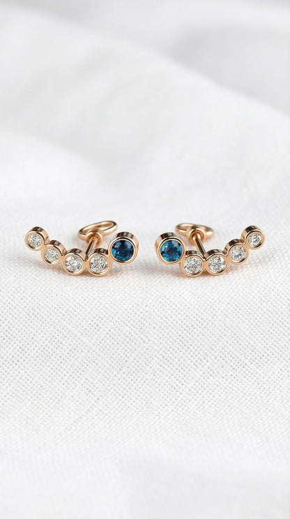 14K Solid Rose Gold Sapphire Ear Crawler Earrings
