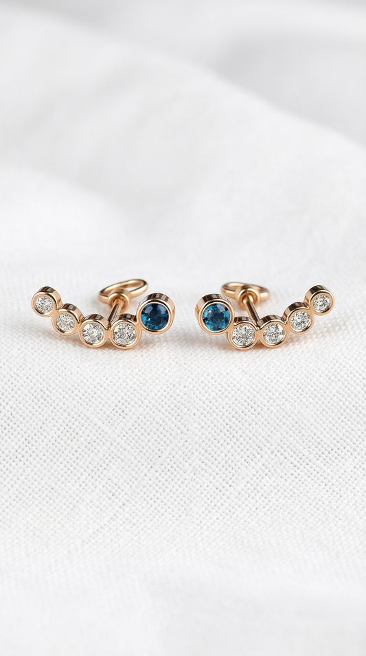 14K Solid Rose Gold Sapphire Ear Crawler Earrings